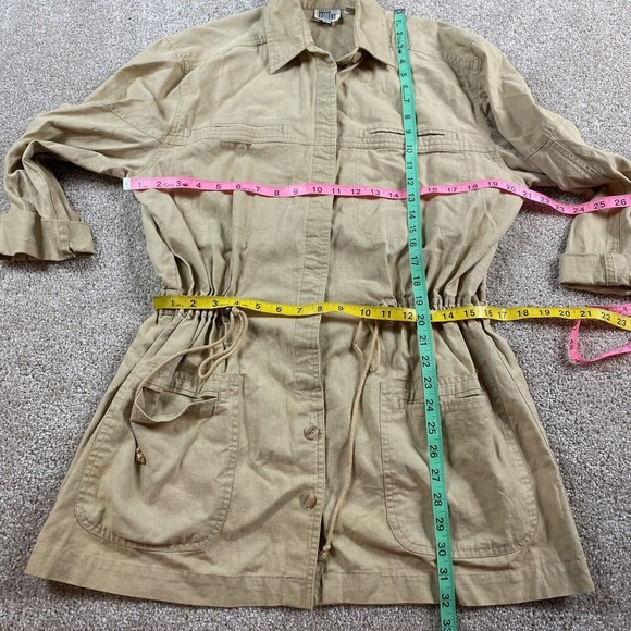 Vtg 90s Leslie Fay Safari Utility Jacket S Beige Tan Linen Blend Cinch Waist - Picture 3 of 9